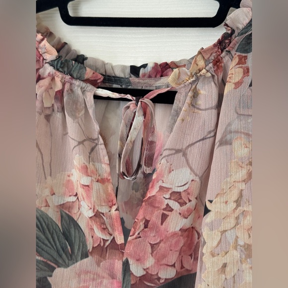 H&M Sheer Floral Blouse | Romantic Boho Ruffle Sleeve Top XL - Picture 7 of 7